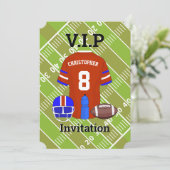 サッカーのジャージーとピッチの誕生日パーティーレッド 招待状 (スタンド正面)