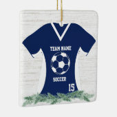 サッカーのジャージーブルーと白シャツ（写真付） セラミックオーナメント (右)