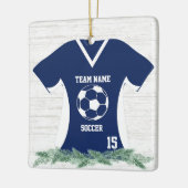 サッカーのジャージーブルーと白シャツ（写真付） セラミックオーナメント (左)