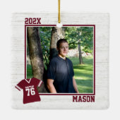 サッカーのジャージーマルーンと写真と白 セラミックオーナメント (裏面)