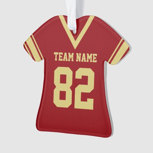 サッカーのジャージー赤い金ゴールドの制服と写真 オーナメント (正面)