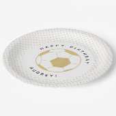 サッカーのスターは金ゴールドおよび白のお祝いを遊ばします ペーパープレート (アングル)