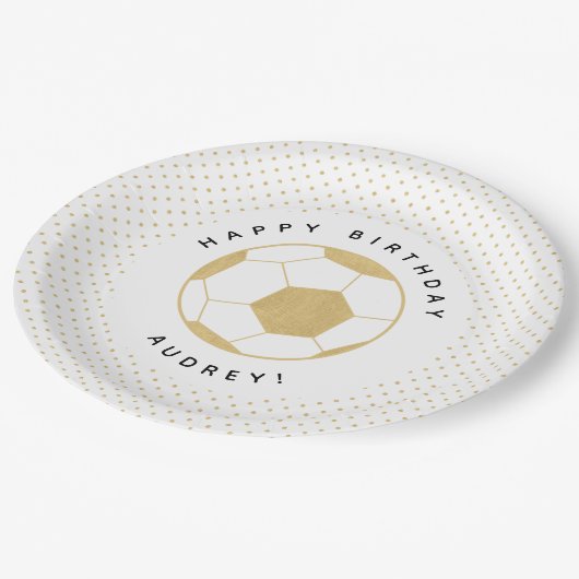 サッカーのスターは金ゴールドおよび白のお祝いを遊ばします ペーパープレート (アングル)