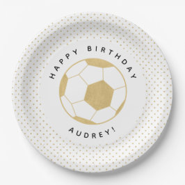 サッカーのスターは金ゴールドおよび白のお祝いを遊ばします ペーパープレート