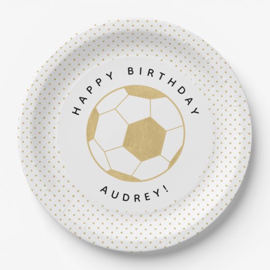 サッカーのスターは金ゴールドおよび白のお祝いを遊ばします ペーパープレート (正面)