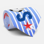 サッカーのスターホワイトとブルー ネクタイ (ロール)