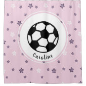 サッカーのスター女子パーソナライズされたかわいいピンクの柄 シャワーカーテン (正面)