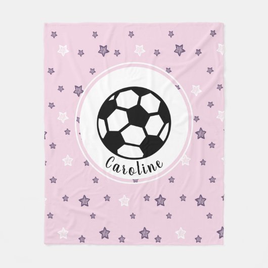 サッカーのスター女子パーソナライズされたかわいいピンクの柄 フリースブランケット (正面)