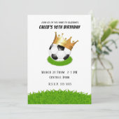 サッカーのスター王冠金のクラウン誕生日パーティー 招待状 (スタンド正面)