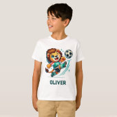 サッカーのスター かわいいライオン Tシャツ (正面フル)