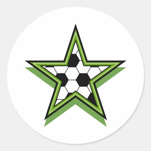 サッカーのスター 緑色 ラウンドシール (正面)
