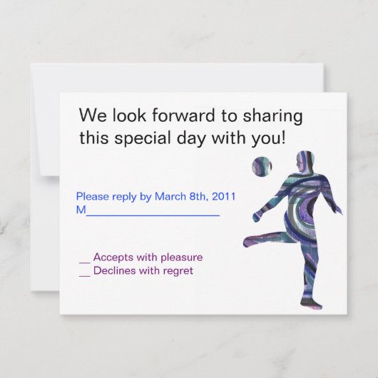 サッカーのスポーツバーの（ユダヤ教の）バル・ミツバーの招待状のユダヤ人の応答 出欠カード (正面)