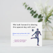 サッカーのスポーツバーの（ユダヤ教の）バル・ミツバーの招待状のユダヤ人の応答 出欠カード (スタンド正面)