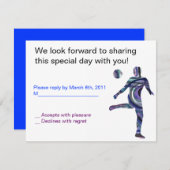 サッカーのスポーツバーの（ユダヤ教の）バル・ミツバーの招待状のユダヤ人の応答 出欠カード (正面/裏面)