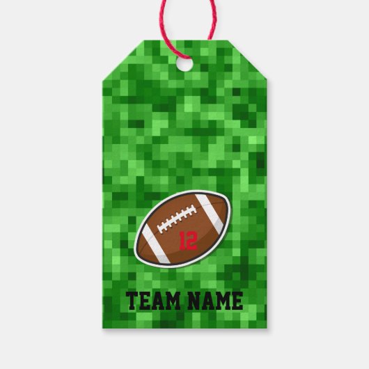 サッカーのスポーツ番号チームのピクセル化されたグリーンフィールド ギフトタグ (正面)