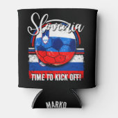 サッカーのスロベニア国旗、ヴィンテージホワイトブルーレッド 缶クーラー (正面)