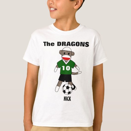 サッカーのソックス猿のTシャツ(緑カスタマイズ) - Tシャツ (正面)