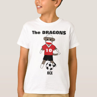 サッカーのソックス猿のTシャツ(赤い) -カスタマイズ Tシャツ