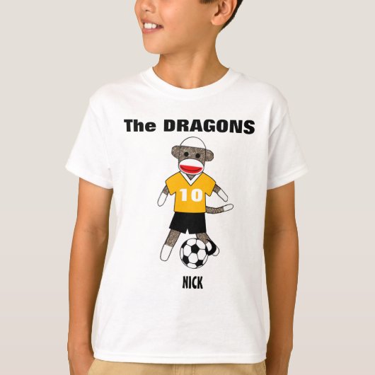 サッカーのソックス猿のTシャツ(金ゴールドカスタマイズ) - Tシャツ (正面)