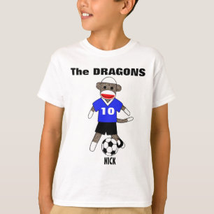 サッカーのソックス猿のTシャツ(青い) -カスタマイズ Tシャツ