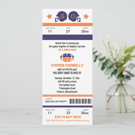 サッカーのチケットを賭けて独身最後の夜を楽しもう！ 招待状 (スタンド正面)