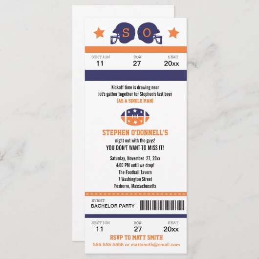 サッカーのチケットを賭けて独身最後の夜を楽しもう！ 招待状 (正面/裏面)