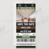 サッカーのチケット スポーツ テーマ ユニーク セーブ・ザ・デート 招待状 (正面)