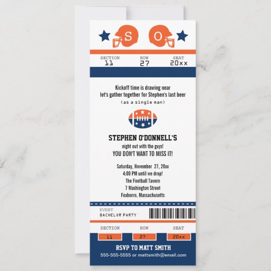 サッカーのチケット 独身最後の祭典への招待 招待状 (正面)