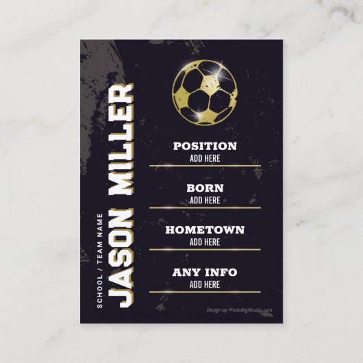 サッカーのトレーディングカード、サッカー選手カードブラック金ゴールド コーリングカード (裏面)