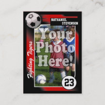 サッカーのトレーディングカード、赤いLgの名刺のサイズ