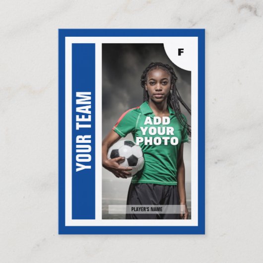 サッカーのトレーディングカード（青） – 統計の追加 コーリングカード (正面)