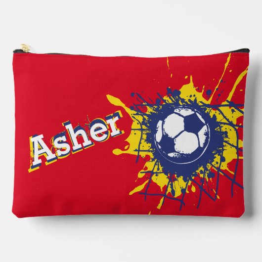 サッカーのネット男の子は赤い鉛筆ケースまたは アクセサリーポーチ (正面)