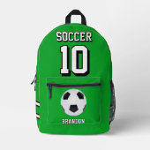 サッカーのバックパックパーソナライズされたグリーン選手 プリントバックパック (正面)