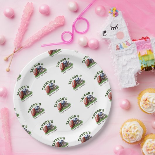 サッカーのパターン一年中下り1歳の誕生日 ペーパープレート (パーティー)