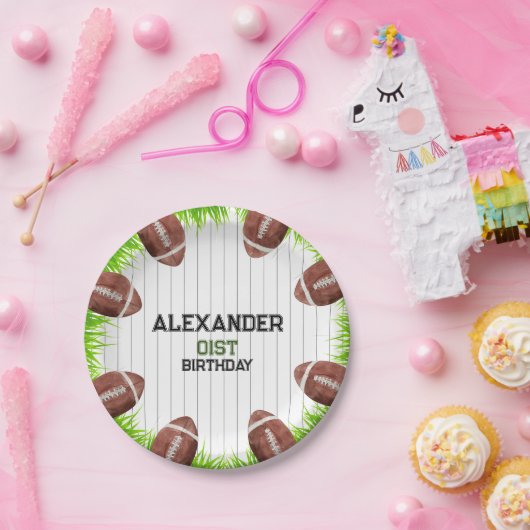 サッカーのパターン1年下りの誕生日のページ ペーパープレート (パーティー)