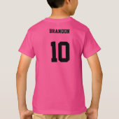 サッカーのパーソナライズされた選手チームの子供ピンク Tシャツ (裏面)