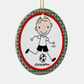 サッカーのパーソナライズな男の子のクリスマスのオーナメント セラミックオーナメント (右)