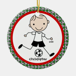 サッカーのパーソナライズな男の子のクリスマスのオーナメント セラミックオーナメント