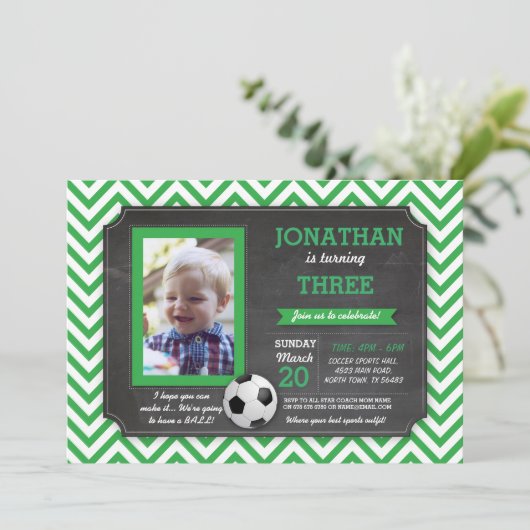 サッカーのパーティーのフットボールのFootyの誕生日の写真の招待 招待状 (スタンド正面)