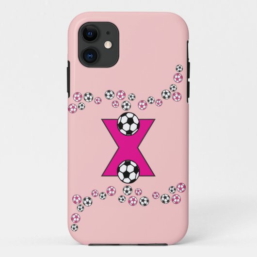 サッカーのピンクの手紙Xのモノグラム Case-Mate iPhoneケース (裏面)