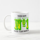 サッカーのファンのナンバーワン。緑と黄色 コーヒーマグカップ (左)