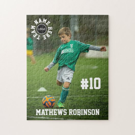 サッカーのフォトプレーヤー名チーム番号とロゴ ジグソーパズル (縦)