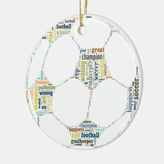 サッカーのフットボールの単語のラベルの雲 セラミックオーナメント (左)