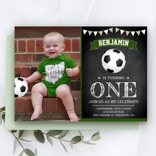 サッカーのブラックボード 誕生日パーティーの写真 招待状