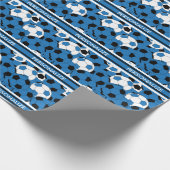 サッカーのブルーボールコラージュ ラッピングペーパー (角)