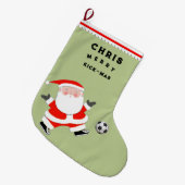サッカーのホリデーギフト ラージクリスマスストッキング (正面 (吊り時))