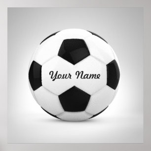 サッカーのボール名(白と黒)パーソナライズされた ポスター