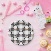 サッカーのボール格子柄の白黒とグレー ペーパープレート (パーティー)