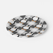 サッカーのボール格子柄の白黒とグレー ペーパープレート (アングル)