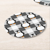 サッカーのボール格子柄の白黒とグレー ラウンドペーパーコースター (アングル)